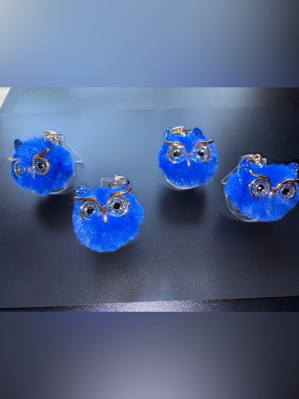 Blue Furry Owl Keychain